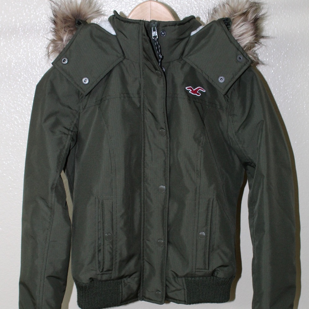 Hollister All Weather Olive Green Hooded Jacket